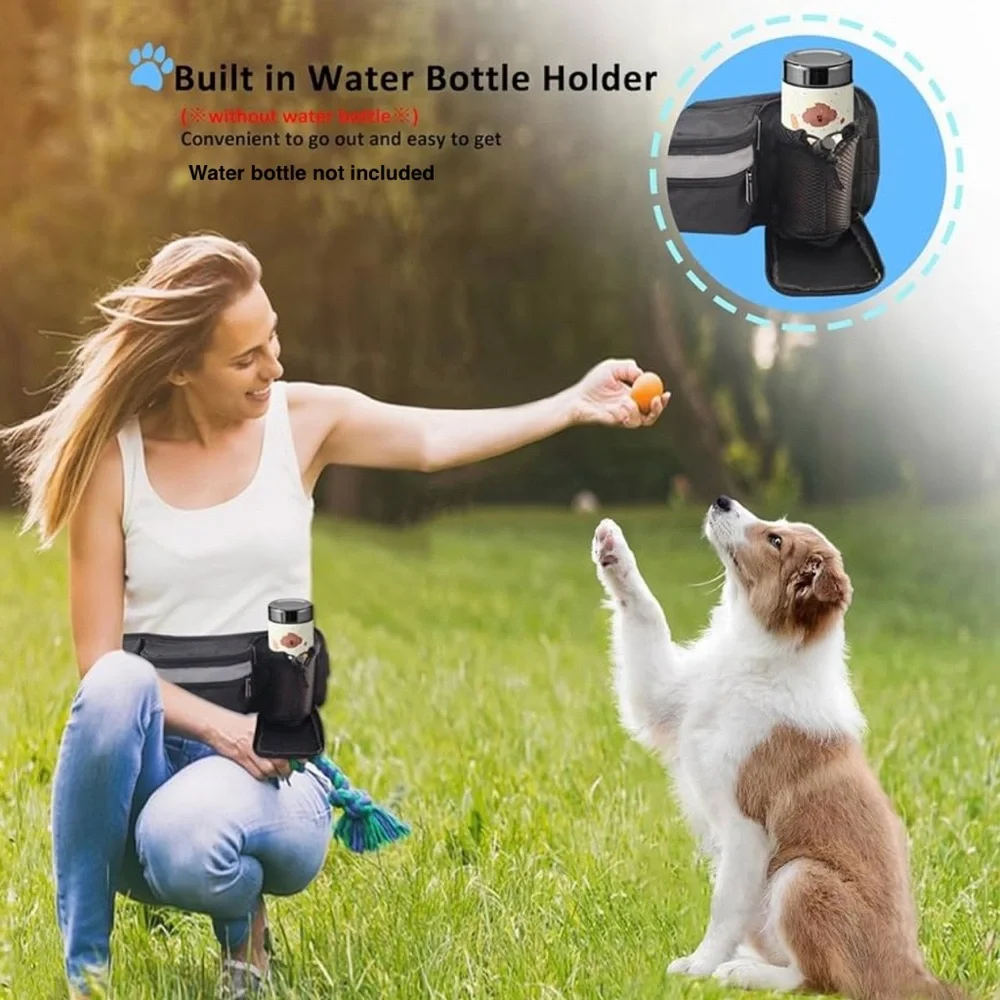 Dog Walking Fanny Pack Belt Bag for Leash Treats Training w Water Bottle Holder